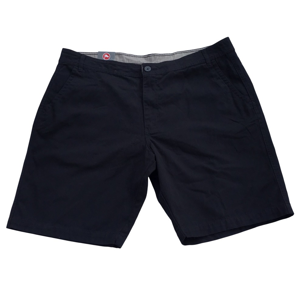 Checkpoint Mens Black Chino Shorts Size 42 New Cotton Flat Front Casual Golf
